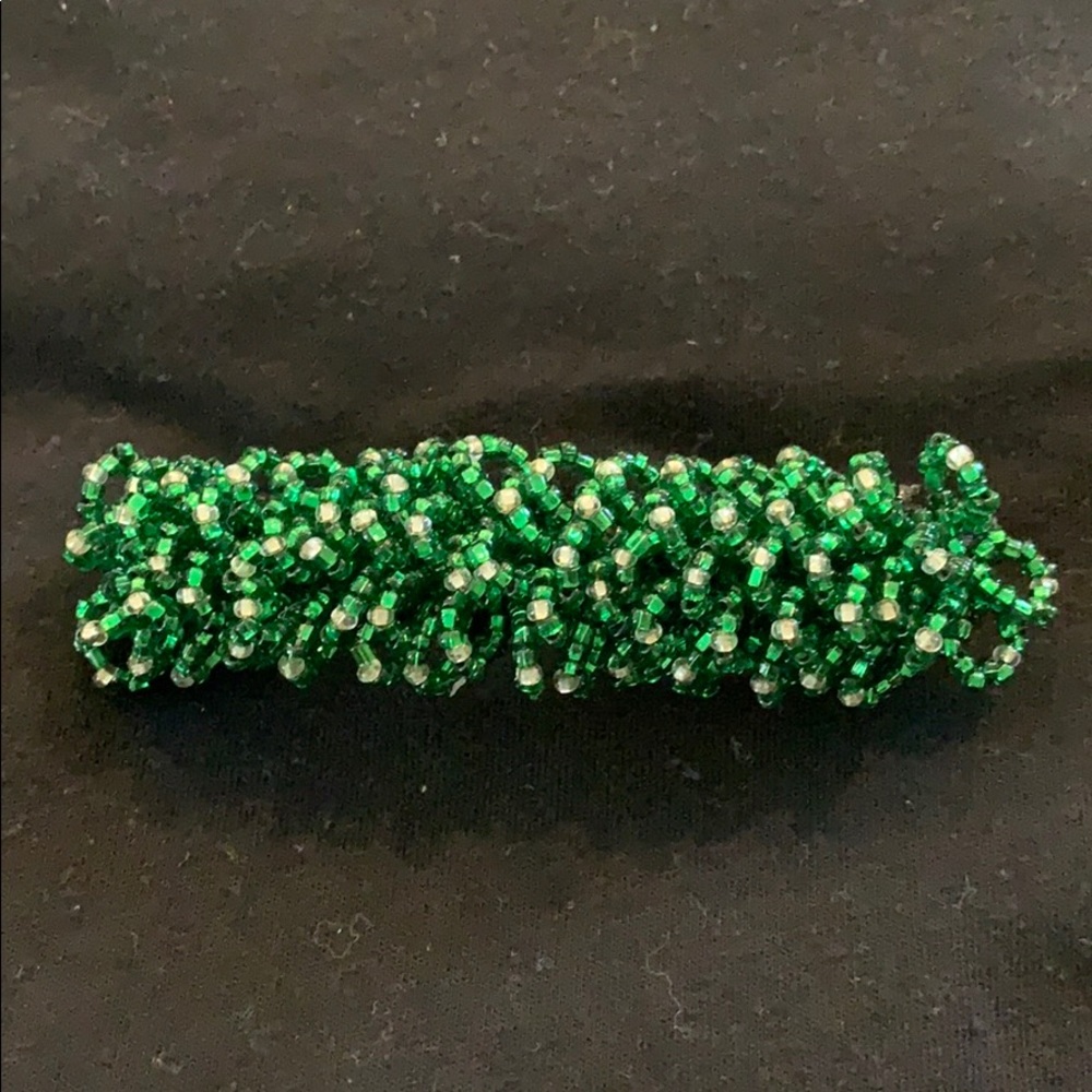 Vintage Green/clear looped glass beaded hand made barrette